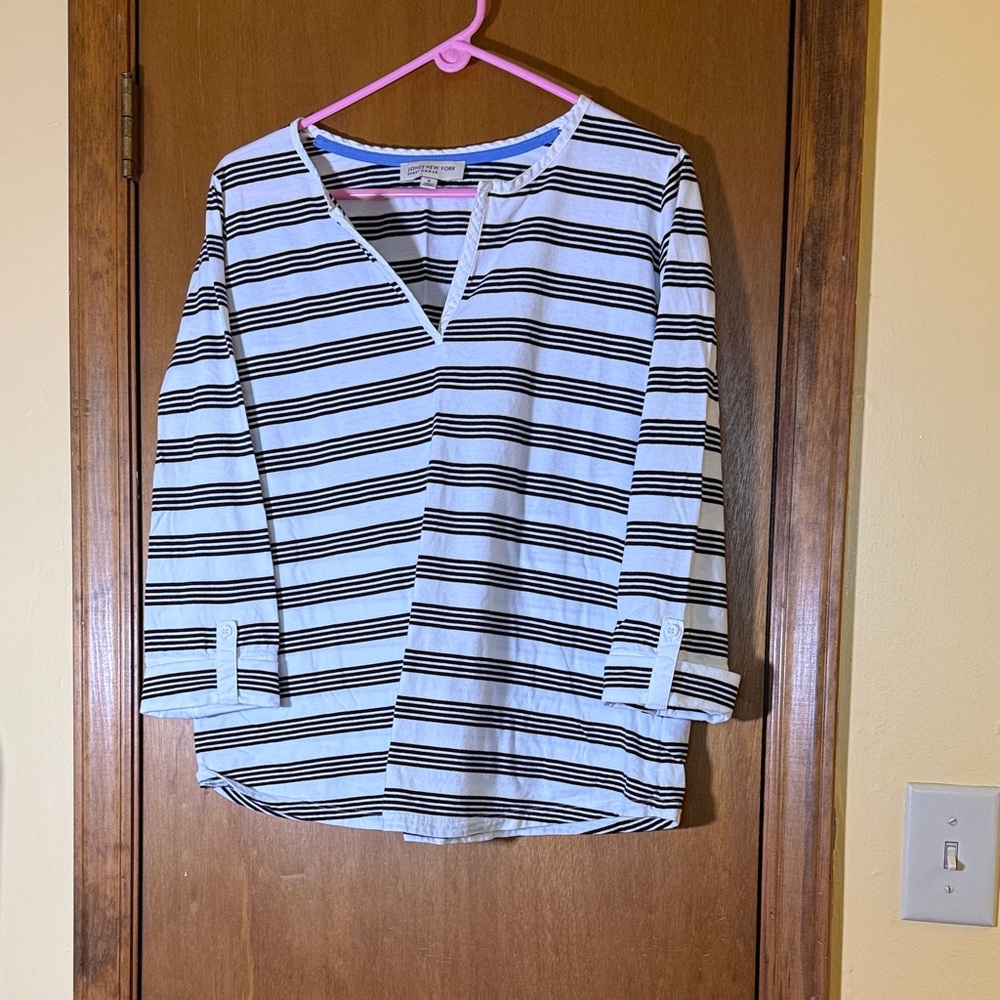 Jones New York Black and White Striped Blouse